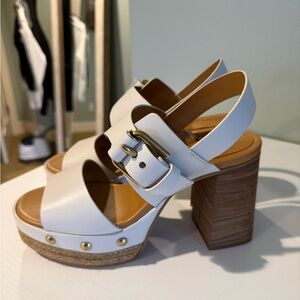 See By Chloe White and Tan Block Platform Sandals